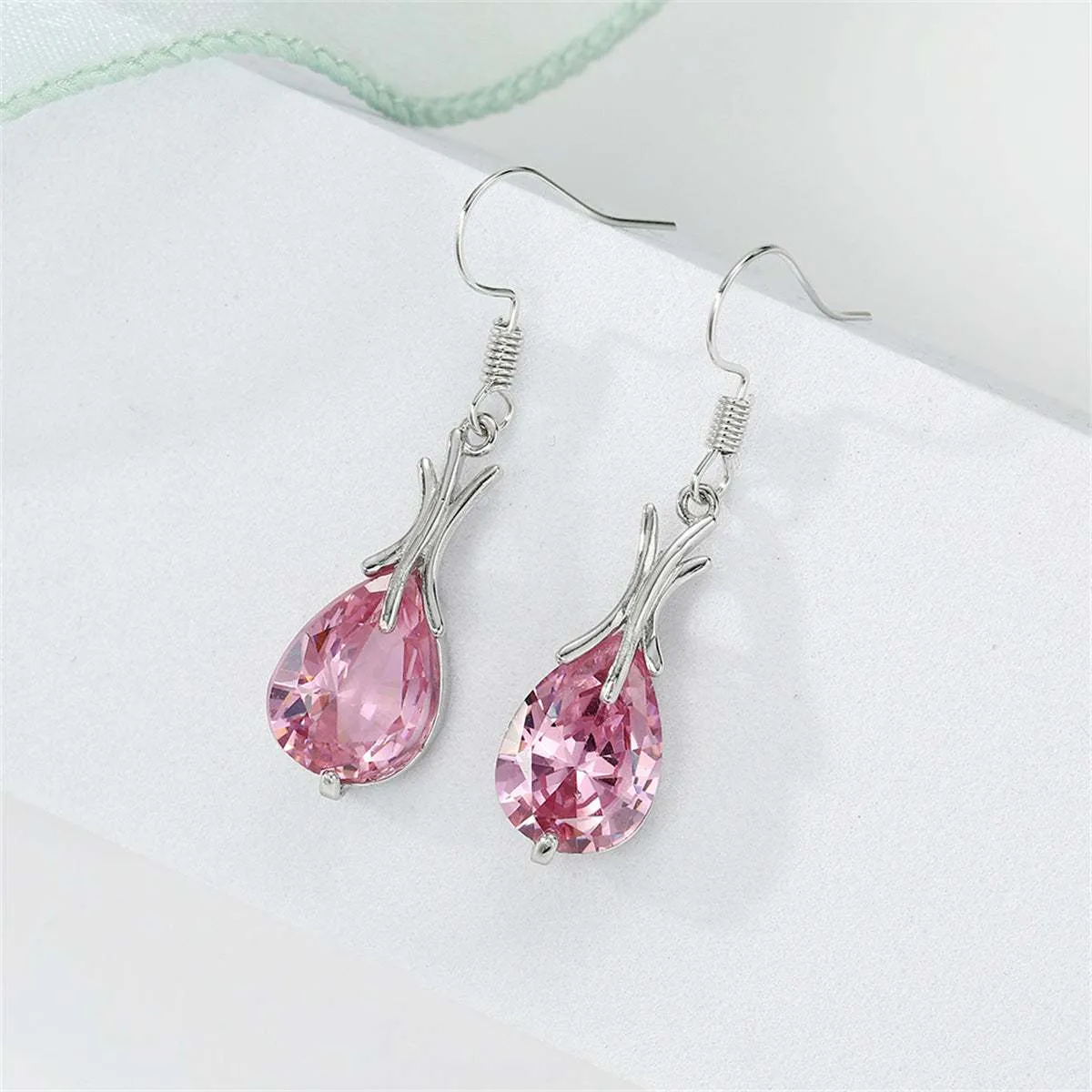 Pink Crystal & Silvertone Hook Drop Earrings sold by Zulily product image thumbnail 2
