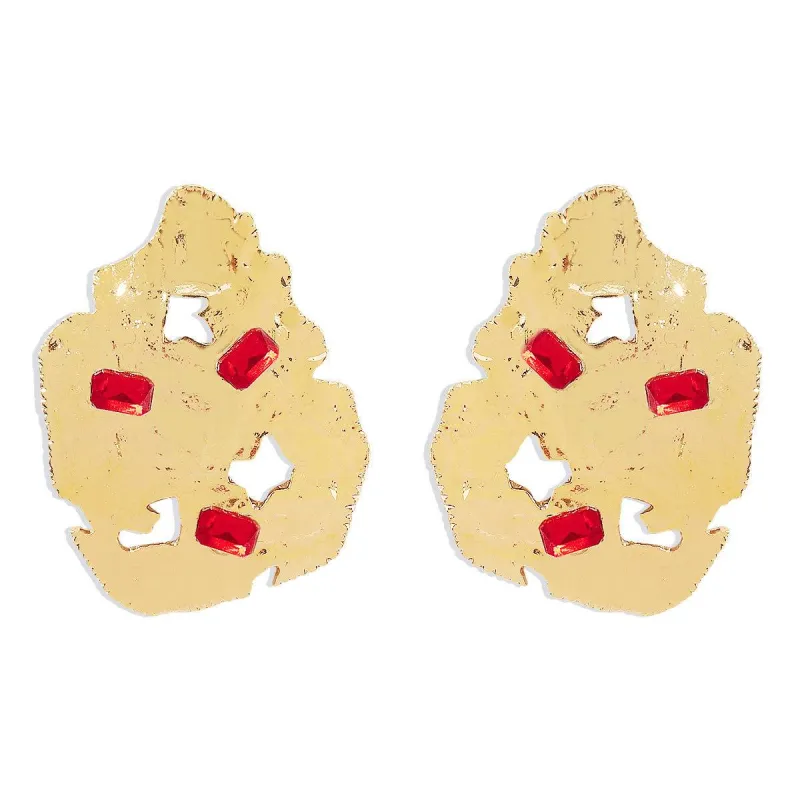 Red Crystal & Goldtone Abstract Stud Earrings made by Zulily
