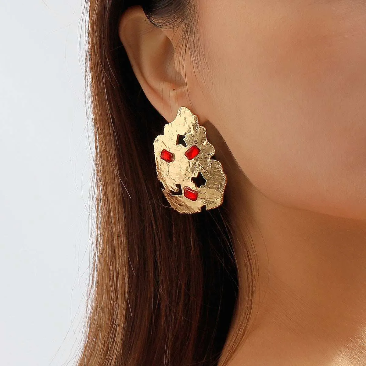 Red Crystal & Goldtone Abstract Stud Earrings sold by Zulily product image thumbnail 2