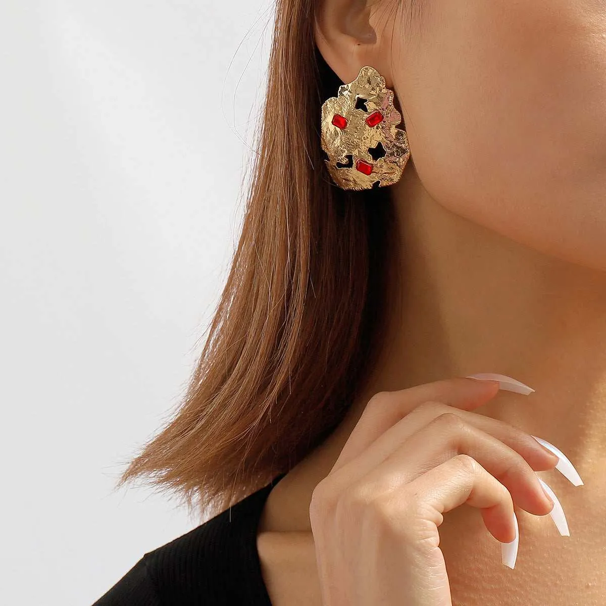 Red Crystal & Goldtone Abstract Stud Earrings sold by Zulily product image thumbnail 3