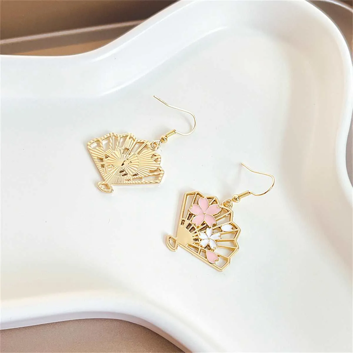 Enamel & Goldtone Flower Fan Drop Earrings sold by Zulily product image thumbnail 3