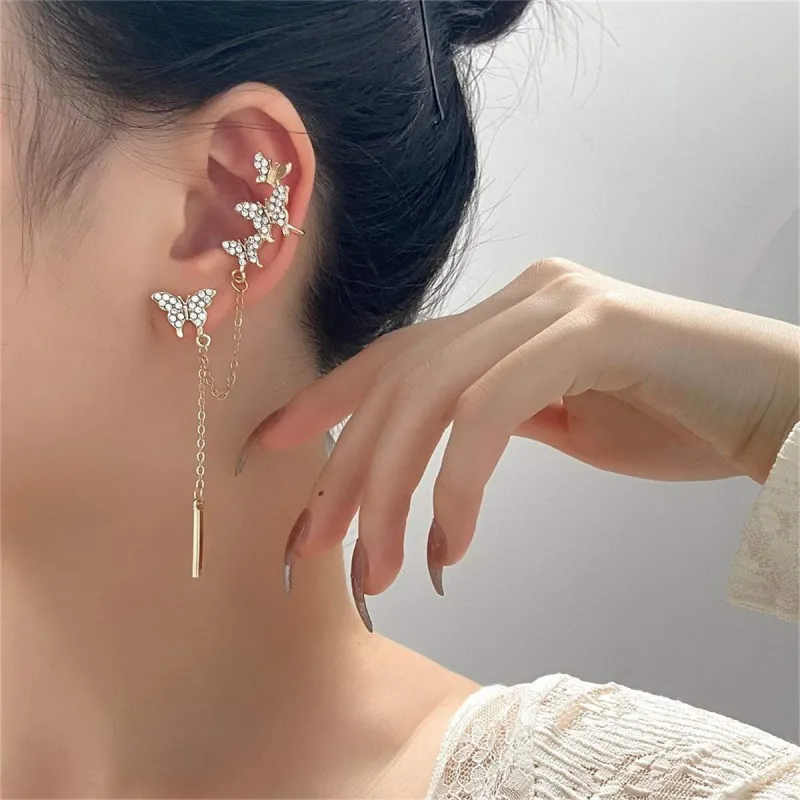 Cubic Zirconia & Goldtone Butterfly Ear Cuff & Stud Set made by Zulily