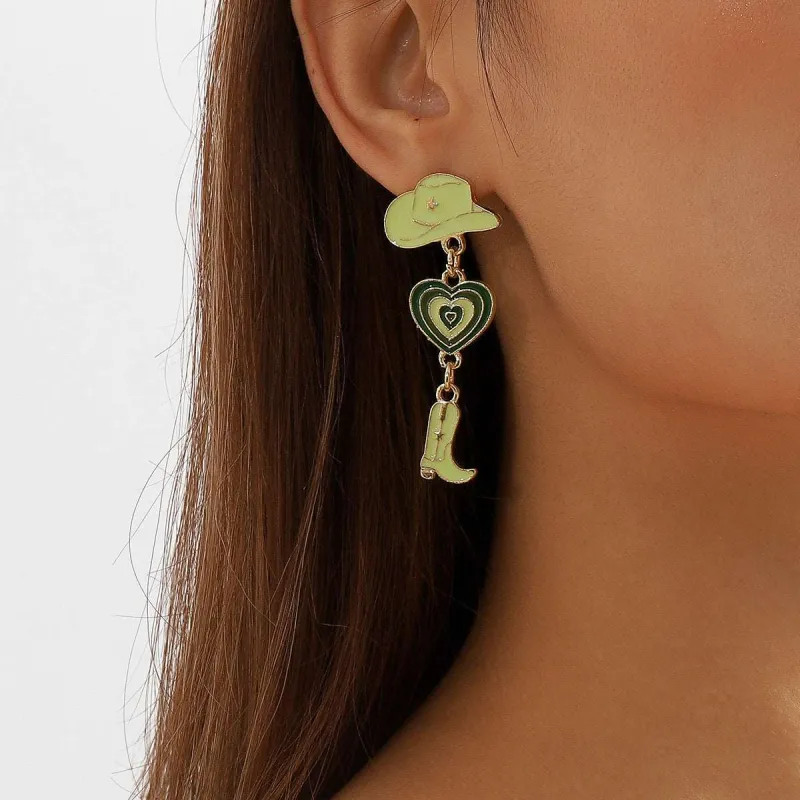 Green Enamel & Goldtone Cowgirl Heart Drop Earrings made by Zulily