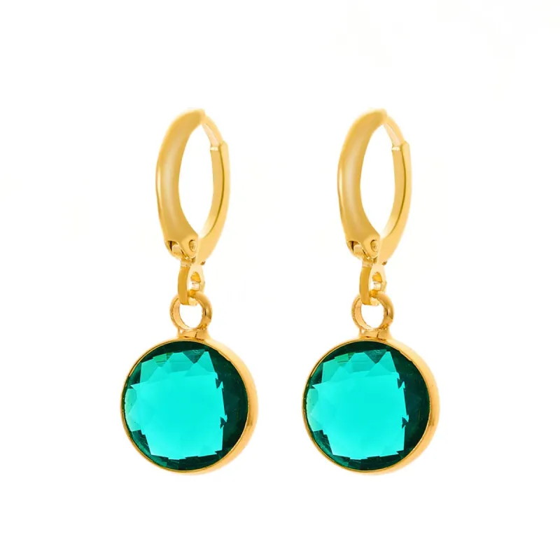 Dark Green Crystal & Goldtone Round Huggie Earrings made by Zulily