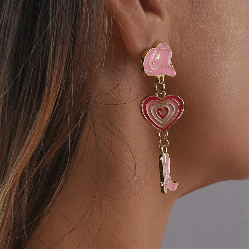 Pink Enamel & Goldtone Cowgirl Heart Drop Earrings made by Zulily