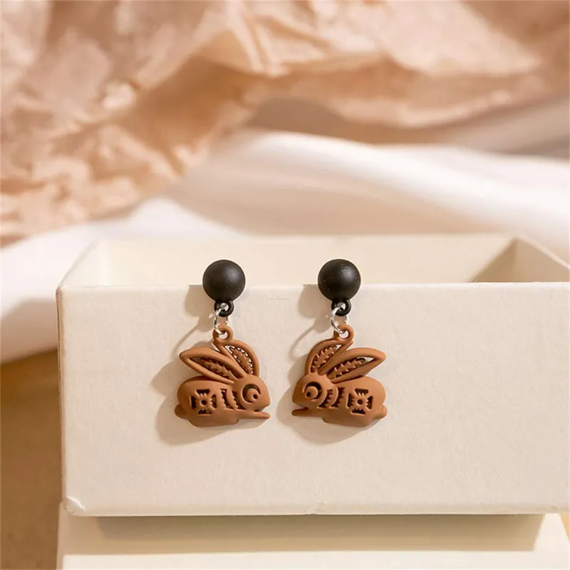 Coffee Enamel & Silvertone Rabbit Drop Earrings made by Zulily