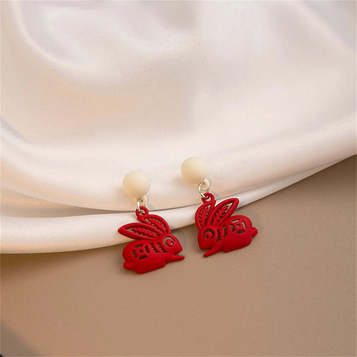 Red Enamel & Silvertone Abstract Rabbit Drop Earrings sold by Zulily product image thumbnail 2