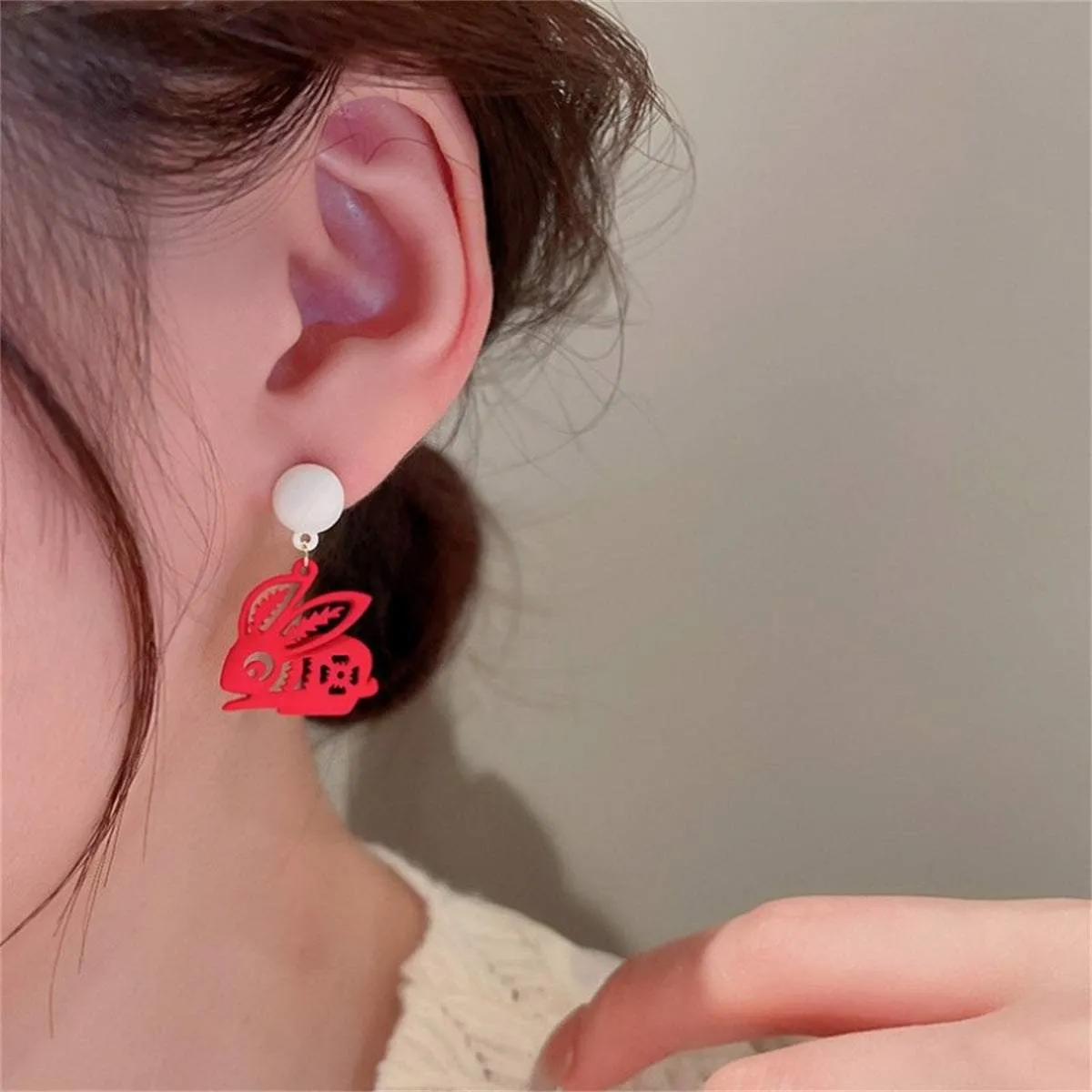 Red Enamel & Silvertone Abstract Rabbit Drop Earrings sold by Zulily product image thumbnail 3