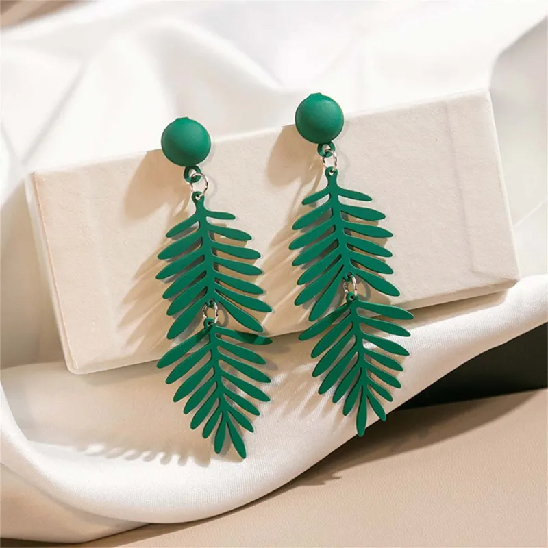 Green Enamel & Silvertone Leaves Drop Earrings made by Zulily