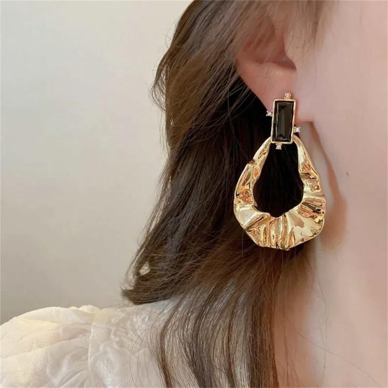 Black Crystal & Cubic Zirconia Textured Open Drop Earrings made by Zulily
