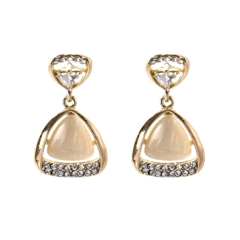 Cats Eye & Crystal Goldtone Triangle Drop Earrings made by Zulily