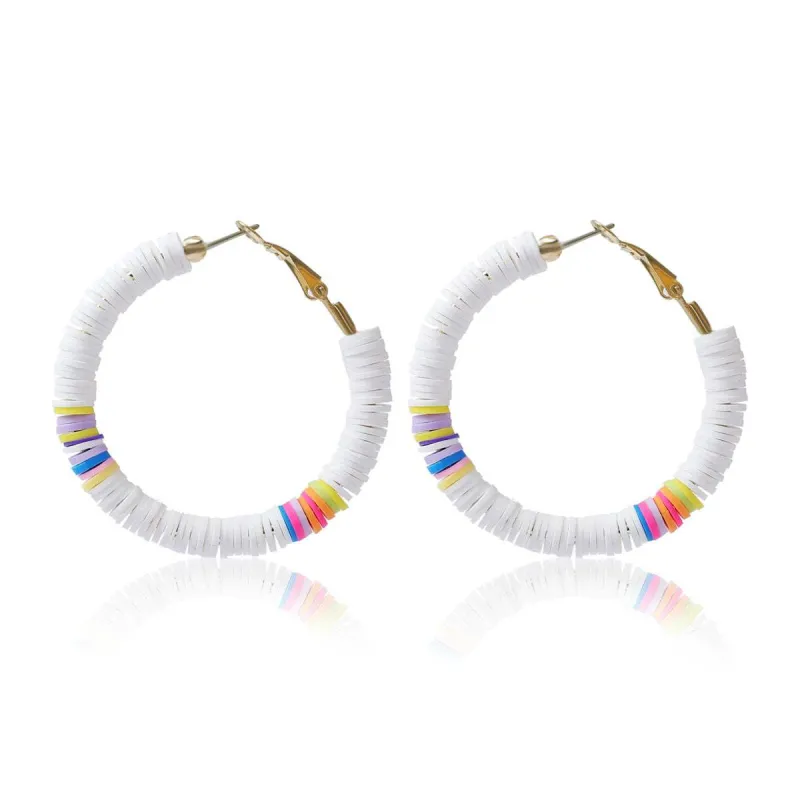 White Polymer Clay & Goldtone Beaded Hoop Earrings made by Zulily