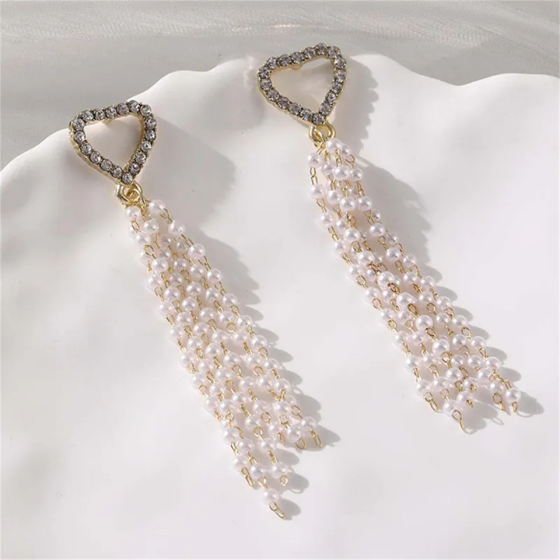 Cubic Zirconia & Pearl Goldtone Heart Tassel Drop Earrings made by Zulily
