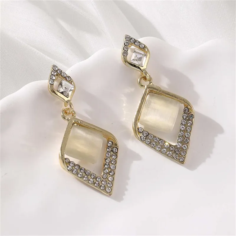 Cats Eye & Crystal Rhombus Drop Earrings made by Zulily