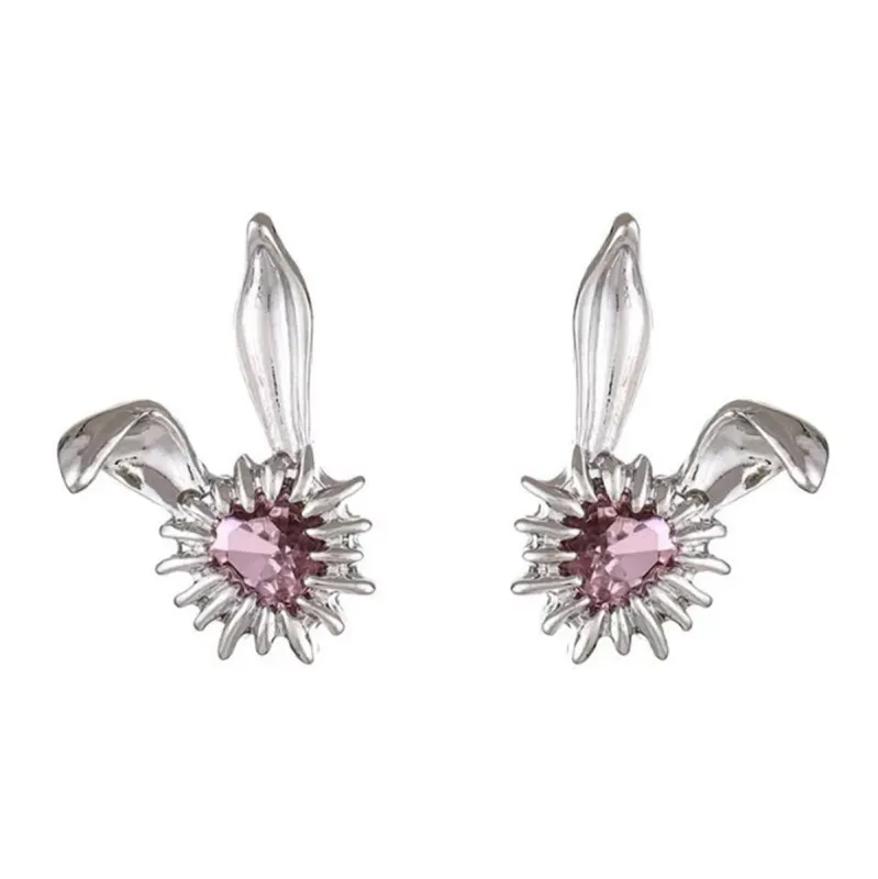 Crystal & Silvertone Heart Rabbit Stud Earrings made by Zulily