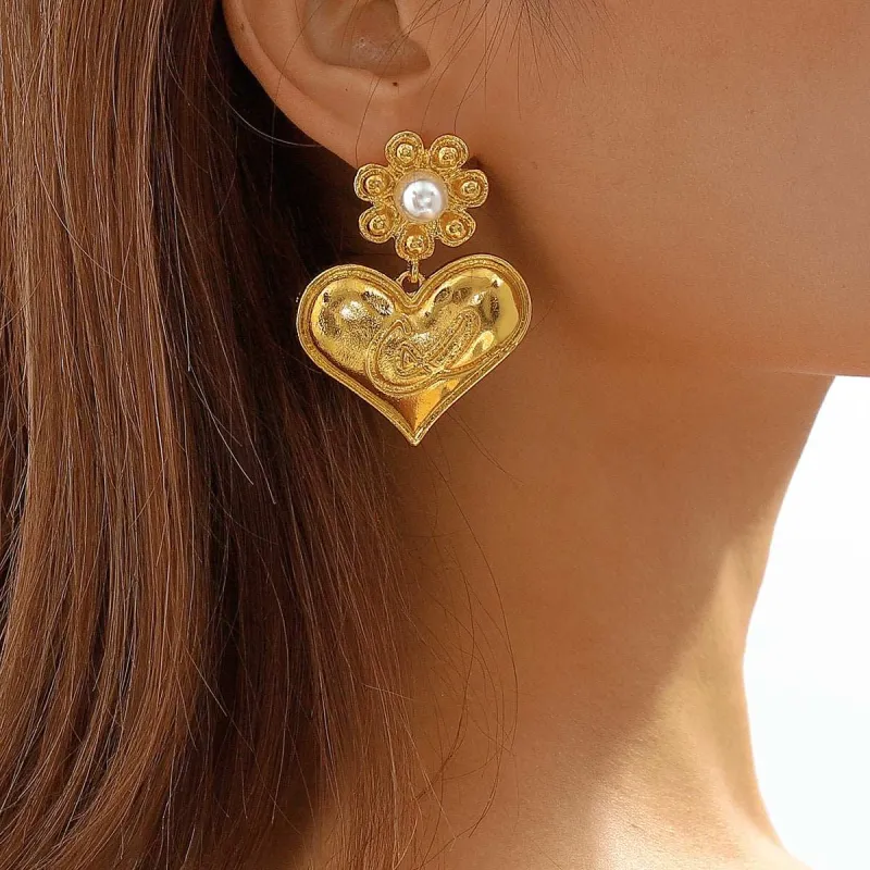 Pearl & Goldtone Floral Heart Drop Earrings made by Zulily