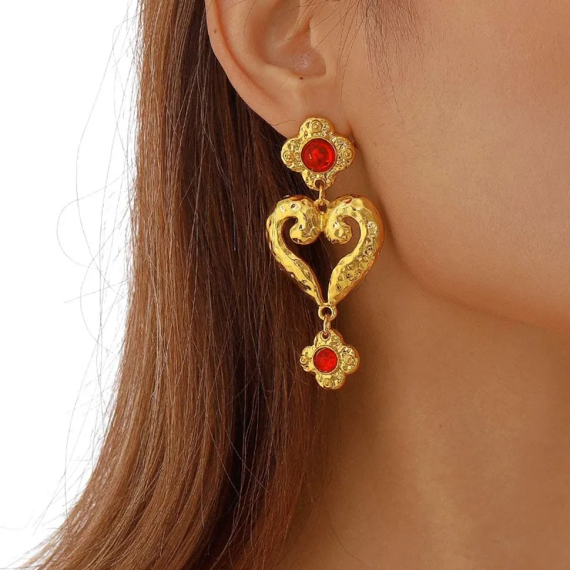 Red Resin & Goldtone Flower Heart Drop Earrings made by Zulily