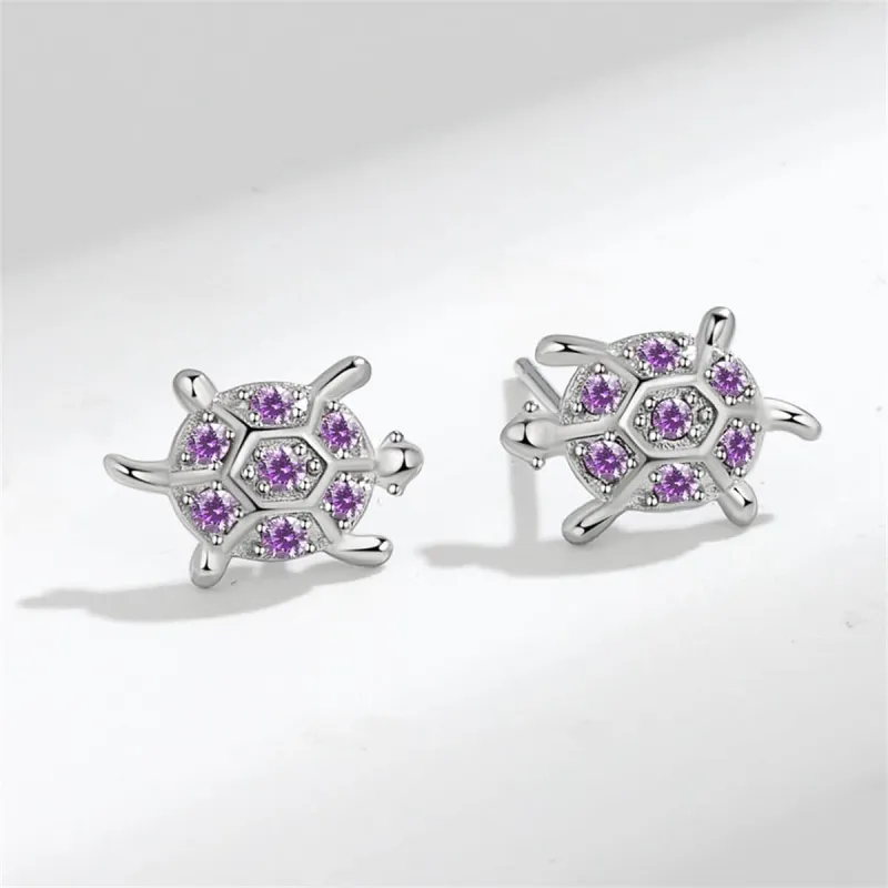 Purple Cubic Zirconia & Silvertone Turtle Stud Earrings made by Zulily