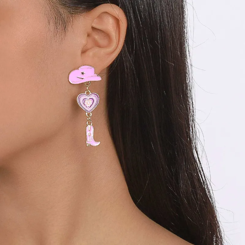 Purple Enamel & Goldtone Cowgirl Heart Drop Earrings made by Zulily