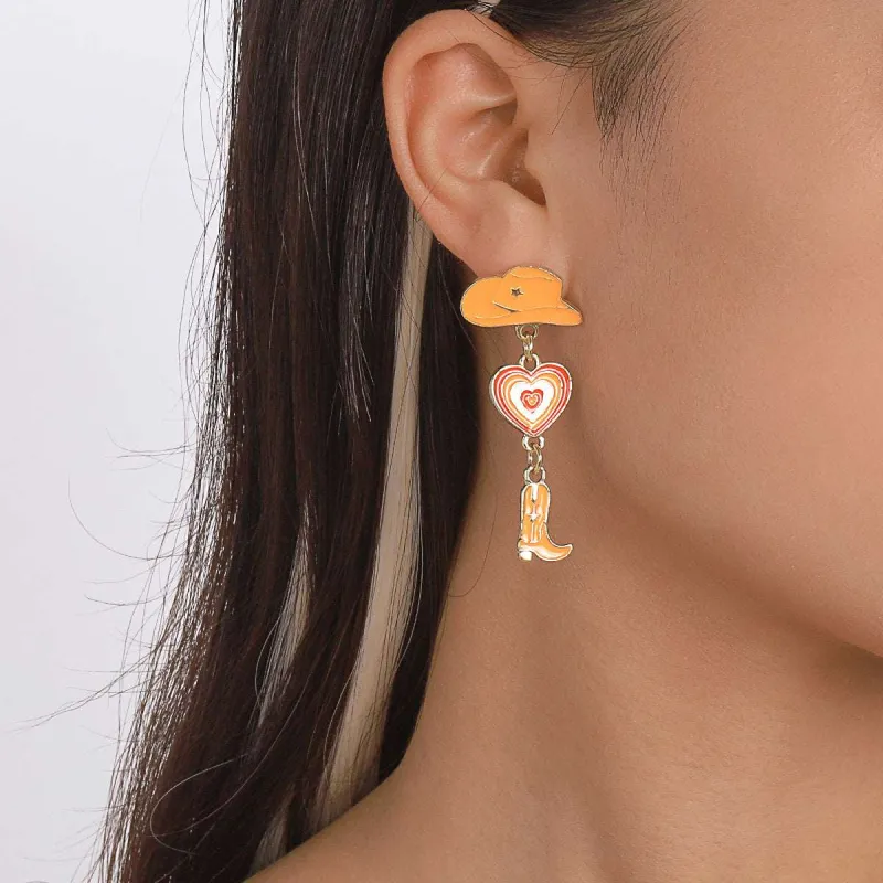 Orange Enamel & Goldtone Cowgirl Heart Drop Earrings made by Zulily