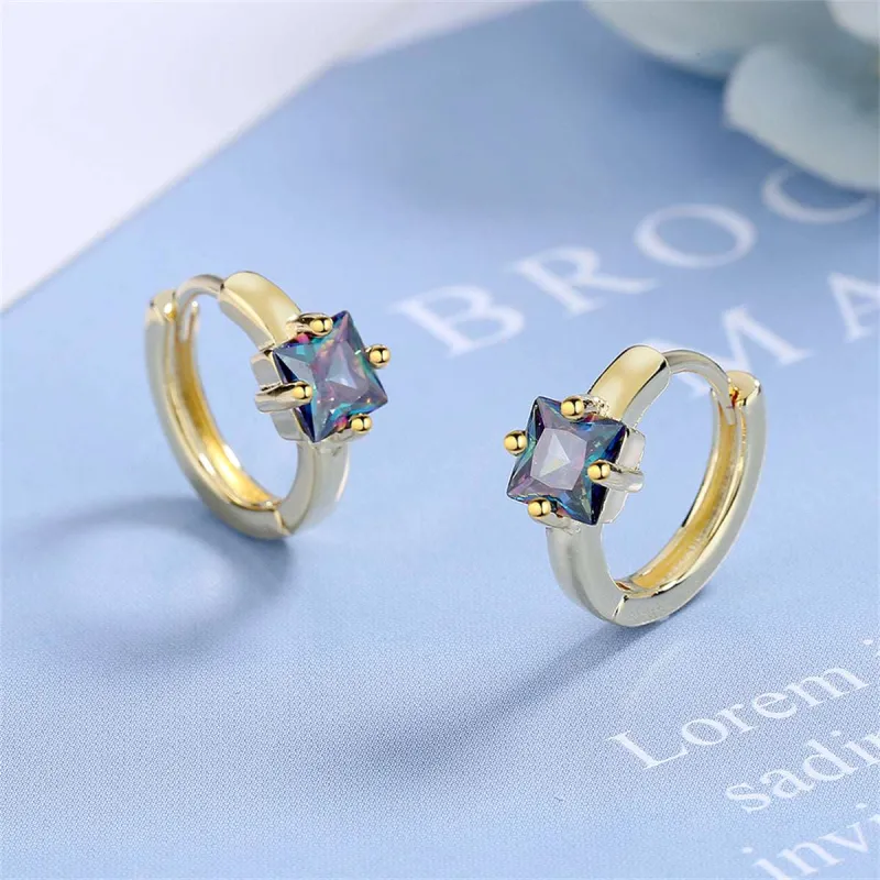 Blue Crystal & Goldtone Square Huggie Earrings made by Zulily