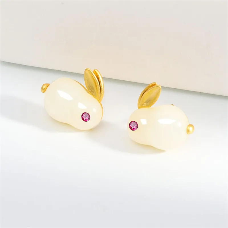 Jade & Red Cubic Zirconia Goldtone Rabbit Stud Earrings made by Zulily