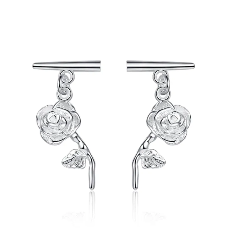 Silvertone Rose Bar Drop Earrings made by Zulily