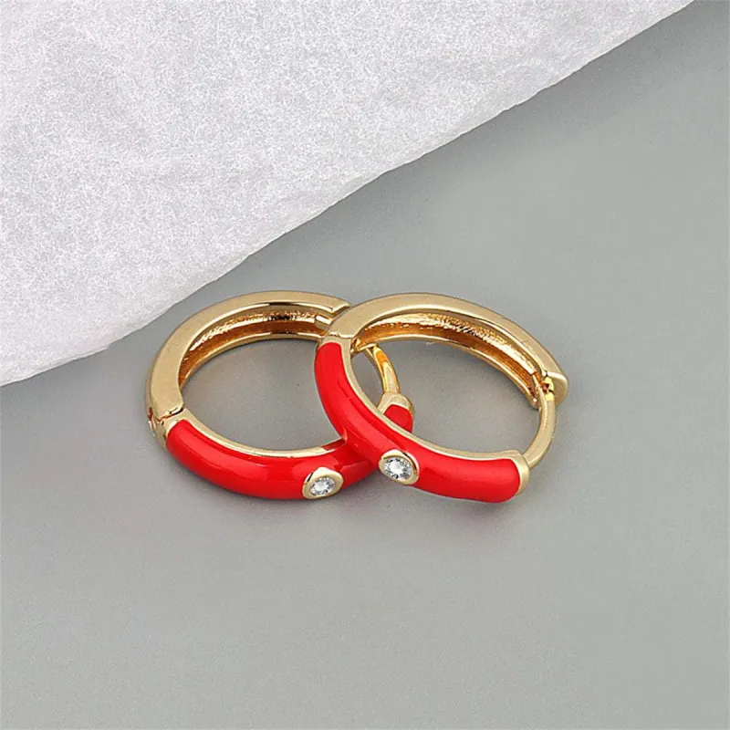 Cubic Zirconia & Red Enamel Huggie Earrings made by Zulily