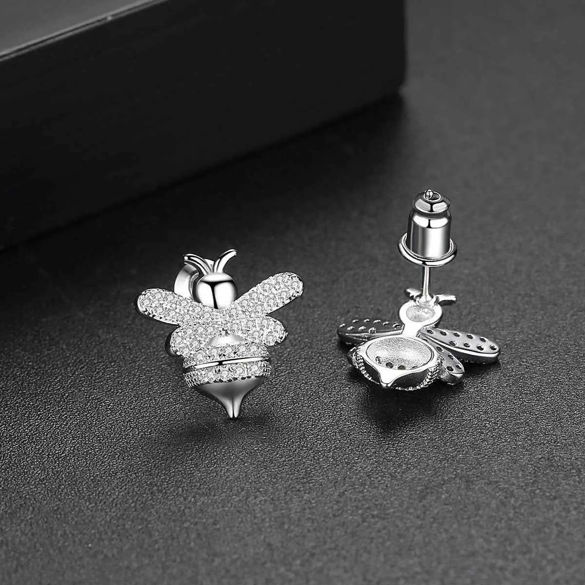 Clear Cubic Zirconia & Silvertone Bee Stud Earrings sold by Zulily