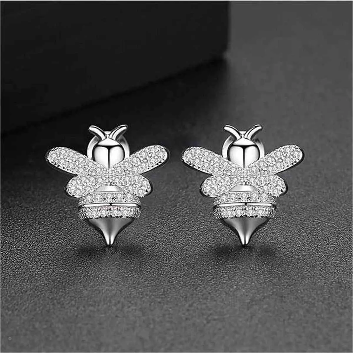 Clear Cubic Zirconia & Silvertone Bee Stud Earrings sold by Zulily product image thumbnail 2