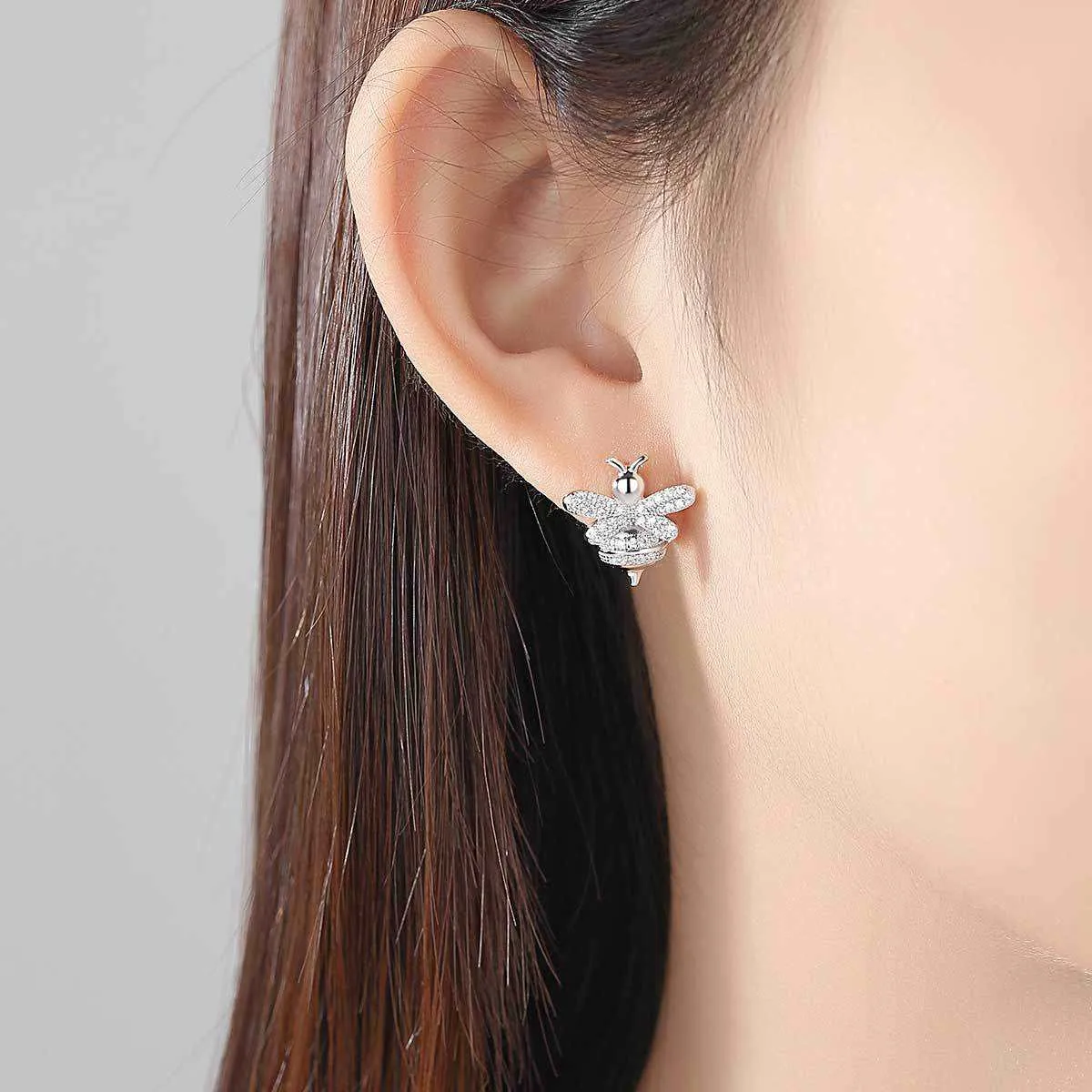 Clear Cubic Zirconia & Silvertone Bee Stud Earrings sold by Zulily product image thumbnail 3