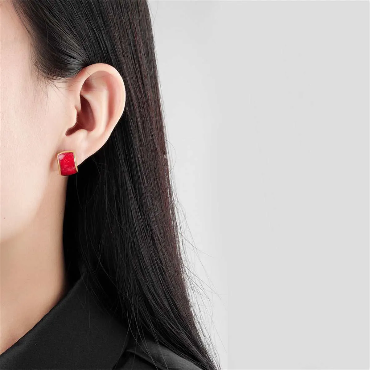 Red Enamel & Goldtone Curved Face Stud Earrings sold by Zulily product image thumbnail 3
