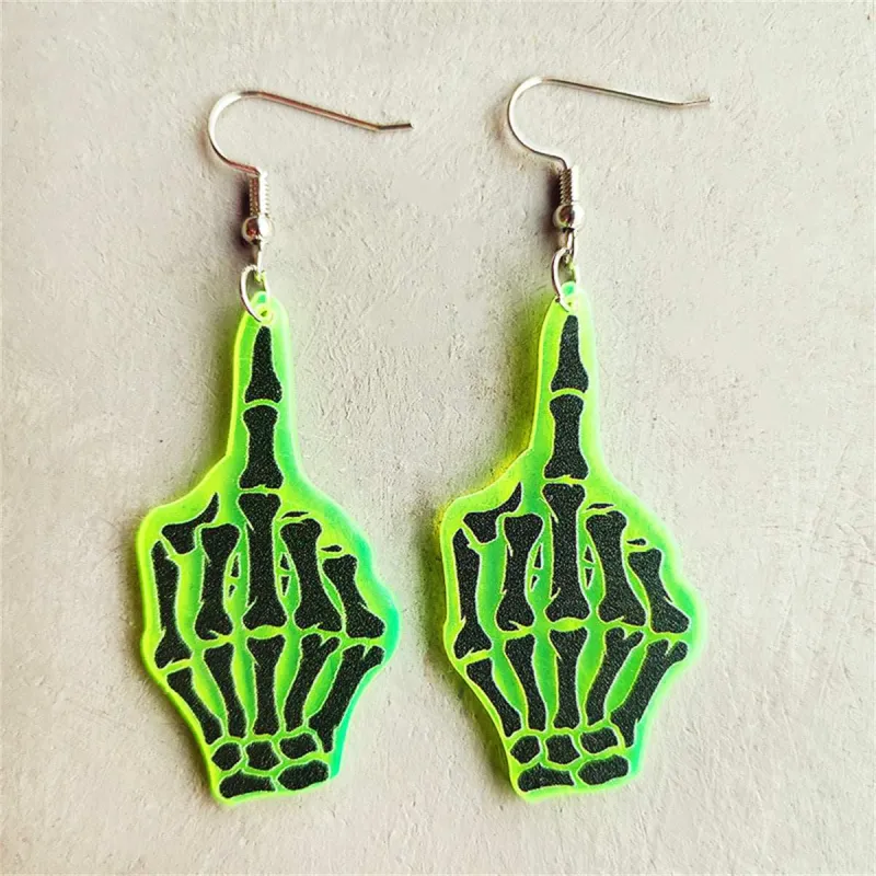 Green & Silvertone Skeleton Hand Drop Earrings made by Zulily