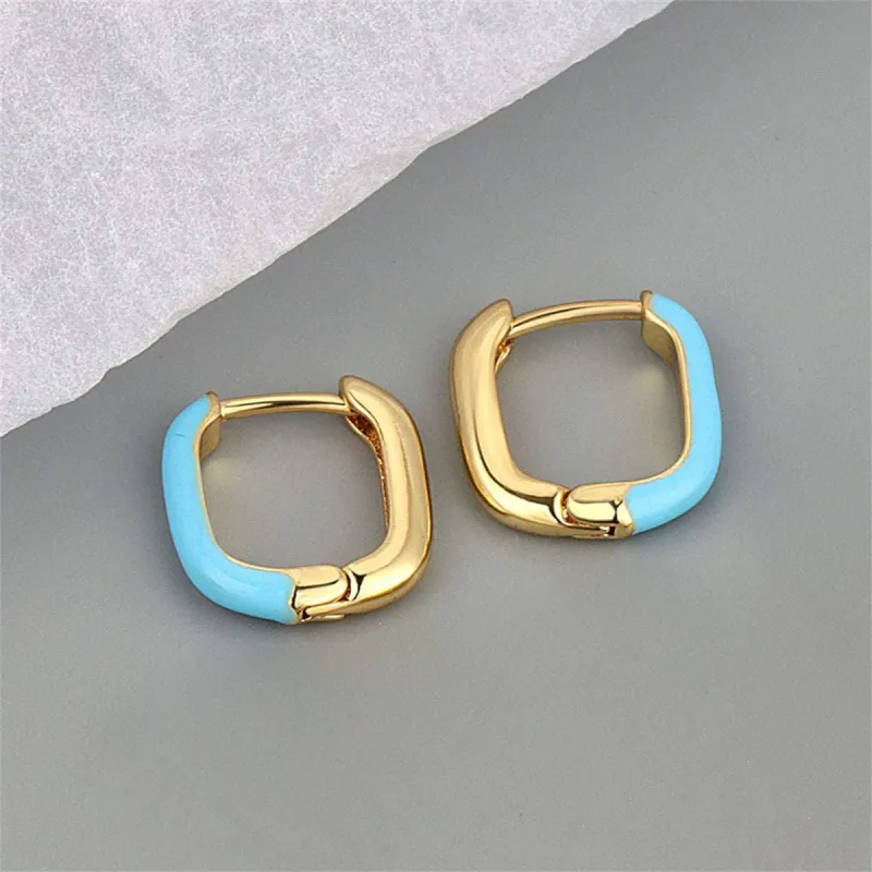 Blue Enamel & Goldtone Square Huggie Earrings made by Zulily