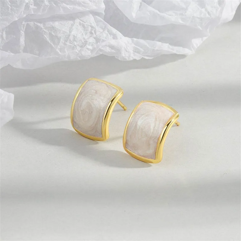 White Enamel & Goldtone Curved Face Stud Earrings made by Zulily