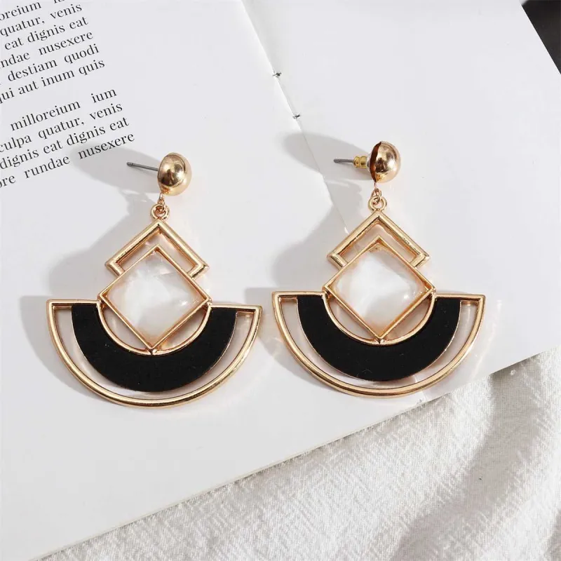 White Shell & Wood Goldtone Rhombus Fan Drop Earrings made by Zulily