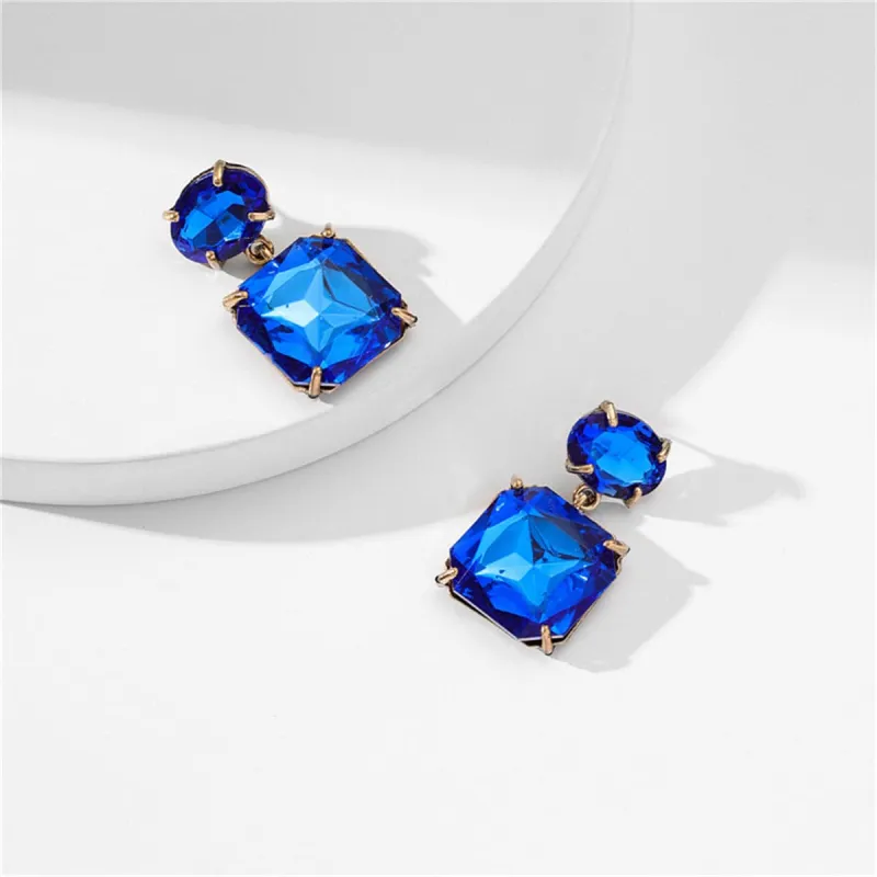 Navy Crystal & Goldtone Square Drop Earrings made by Zulily