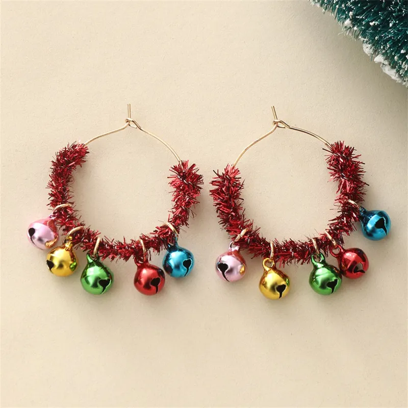 Red Enamel & Plastic Goldtone Tinsel Bells Huggie Earrings made by Zulily