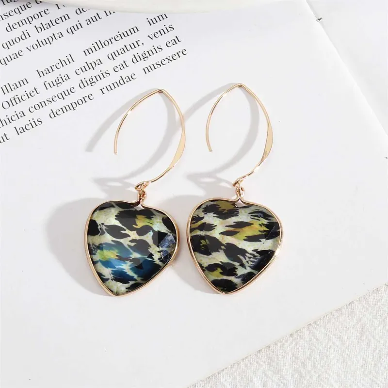 Black Resin & Goldtone Leopard Heart Drop Earrings made by Zulily