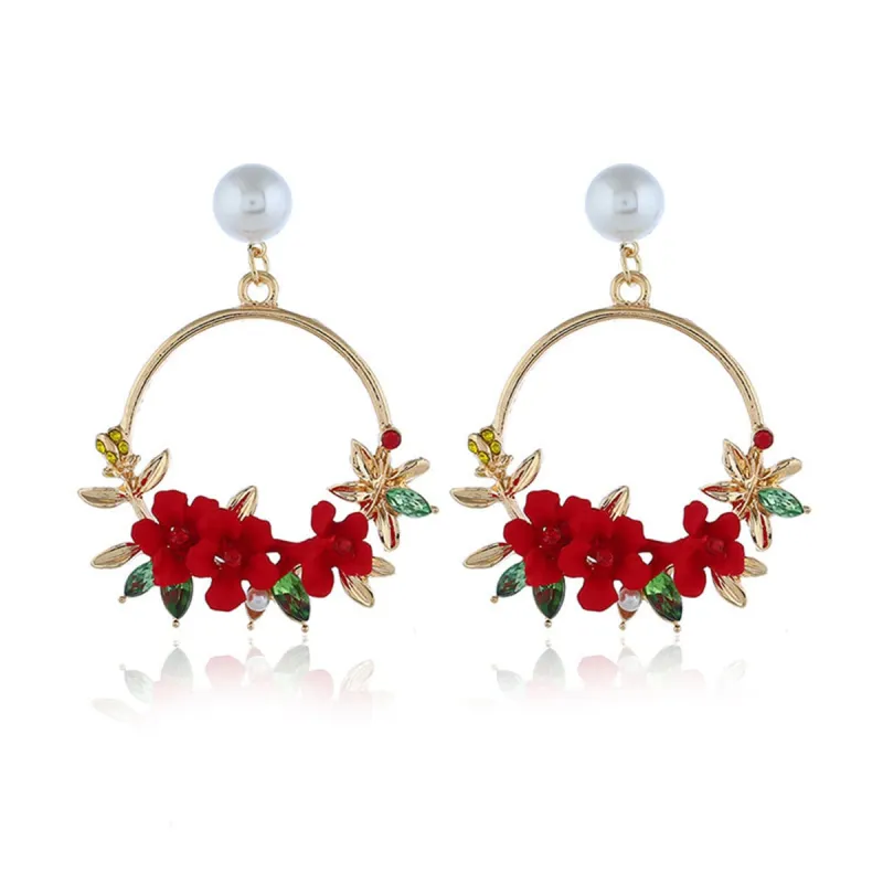 Pearl & Cubic Zirconia Red Resin Floral Wreath Drop Earrings made by Zulily