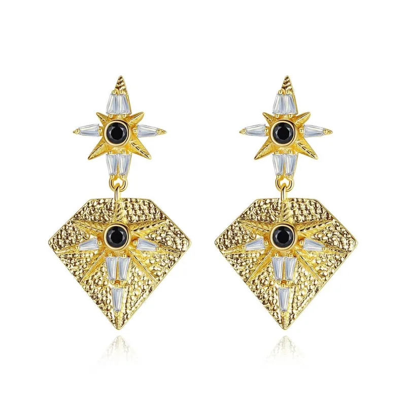Black Cubic Zirconia & Crystal Sun Diamond Drop Earrings made by Zulily