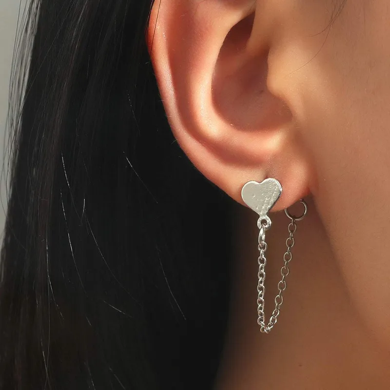 Silvertone Heart Chain Ear Jacket made by Zulily