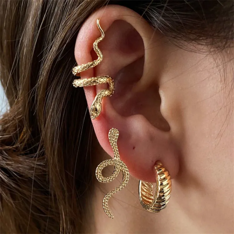 Goldtone Snake Three-Piece Stud Earring & Ear Cuff Set made by Zulily