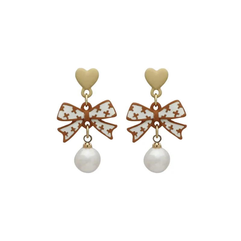 Pearl & Enamel Goldtone Heart Bow Drop Earrings made by Zulily