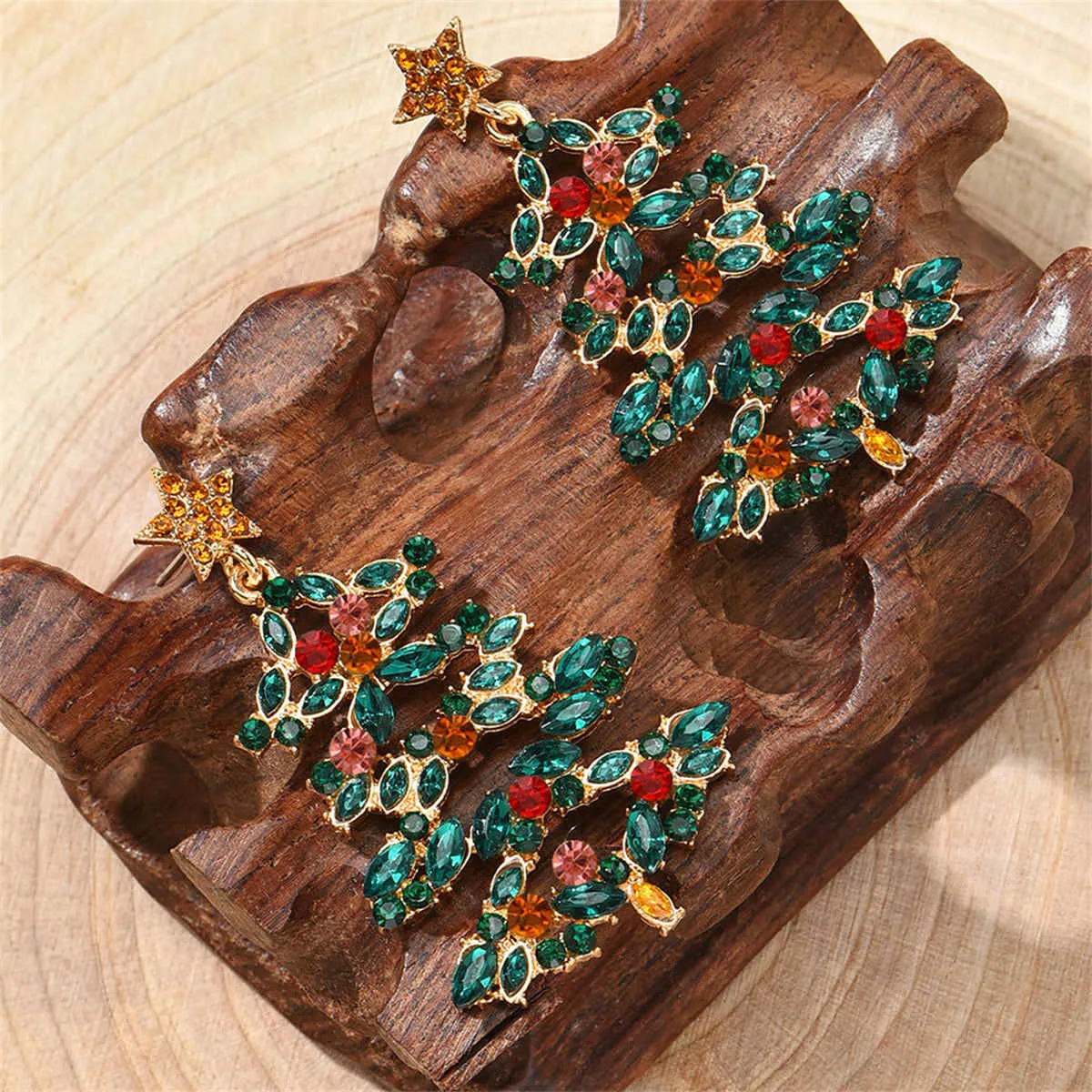 Green Crystal & Cubic Zirconia Tree Drop Earrings sold by Zulily product image thumbnail 3