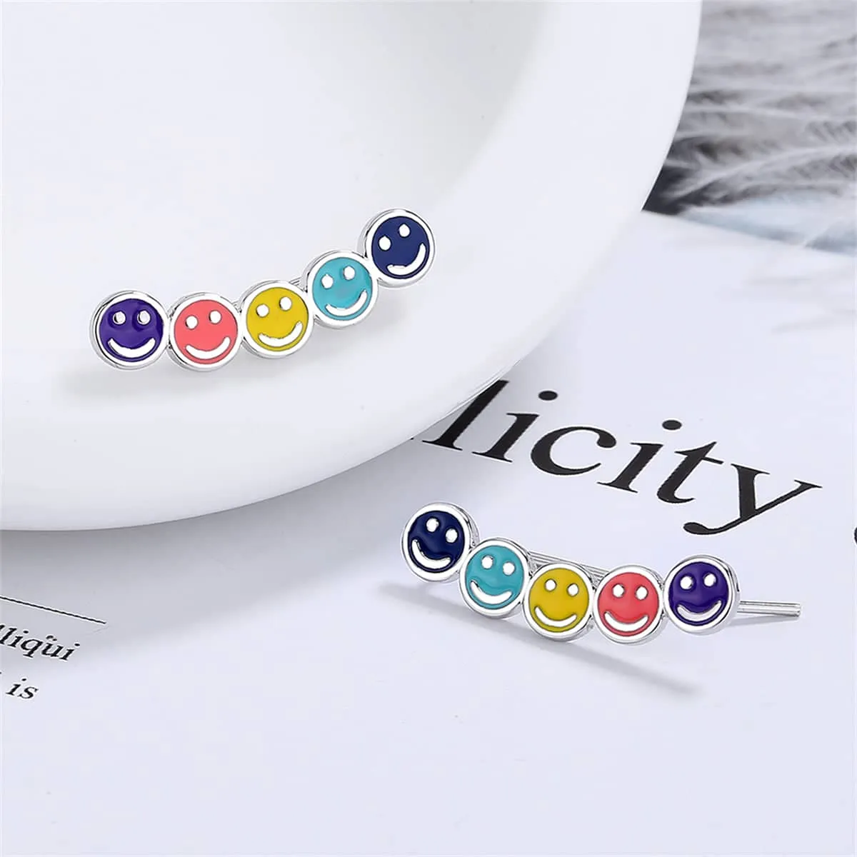 Multicolor & Silvertone Smiley Ear Climbers sold by Zulily product image thumbnail 3