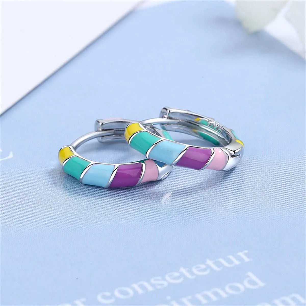Yellow Enamel & Silvertone Stripe Huggie Earrings sold by Zulily product image thumbnail 3