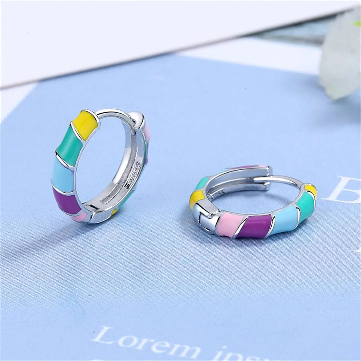Yellow Enamel & Silvertone Stripe Huggie Earrings sold by Zulily product image thumbnail 2