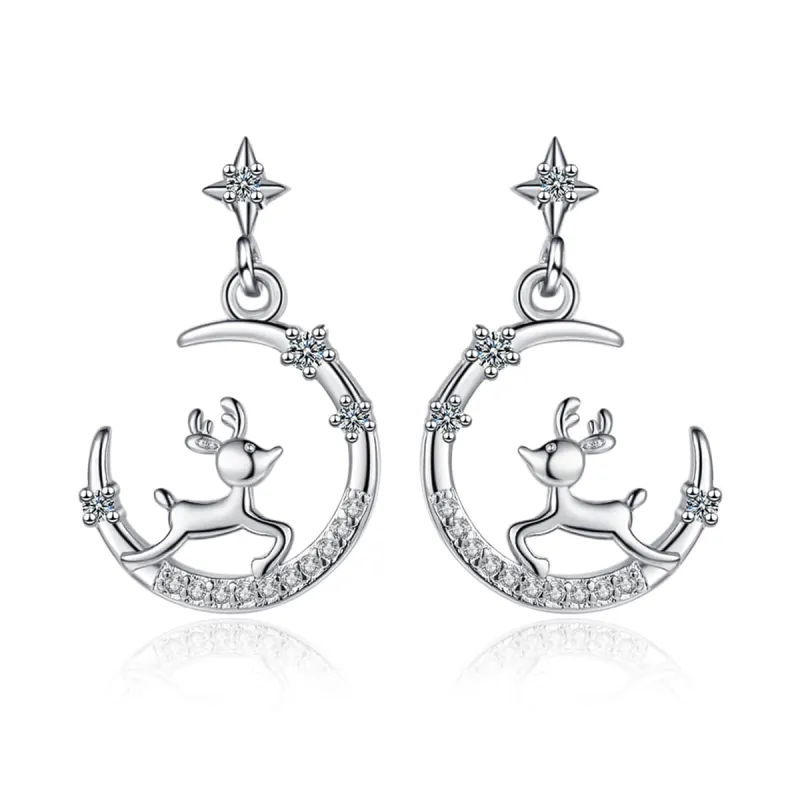 Clear Cubic Zirconia & Silvertone Reindeer Moon Drop Earrings made by Zulily
