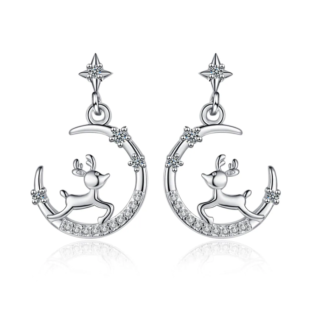Clear Cubic Zirconia & Silvertone Reindeer Moon Drop Earrings sold by Zulily